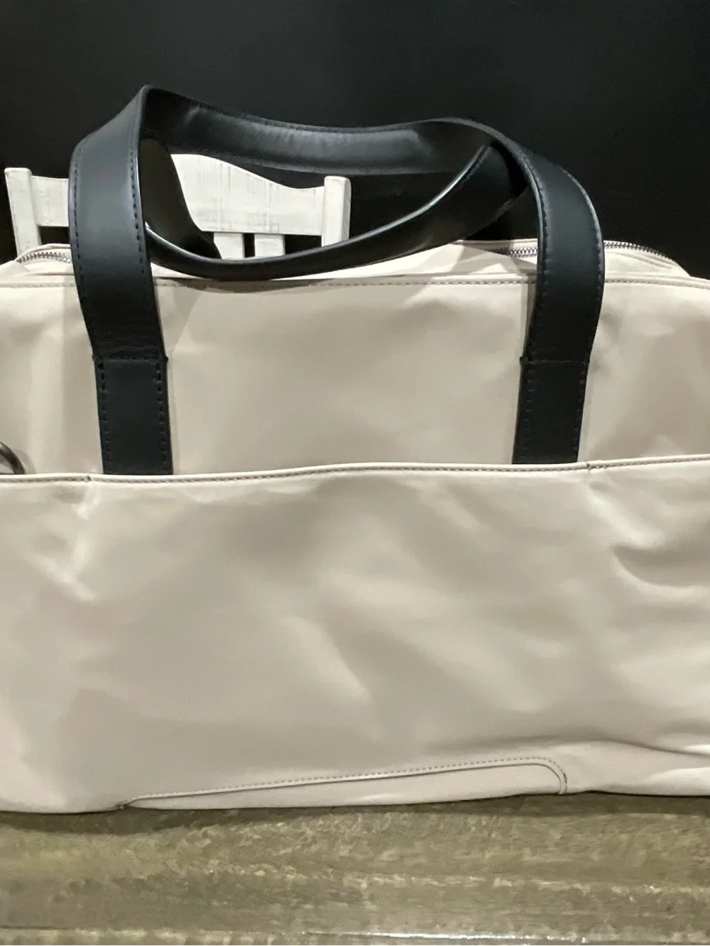 Away Cream Tote Bag with Black Handles and Detachable Strap
